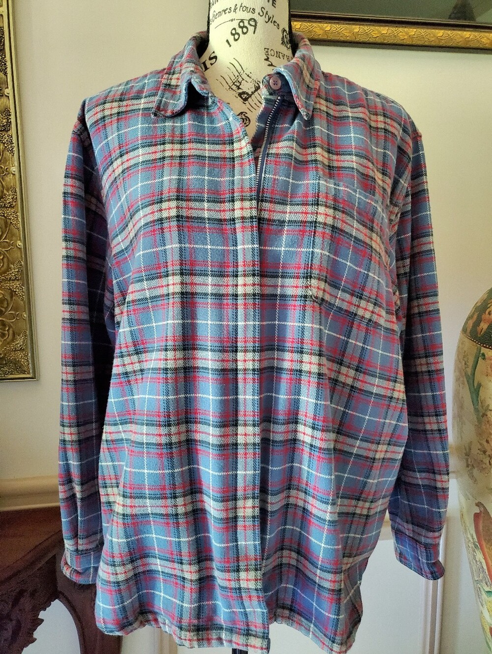 Vintage Talbots Petites Zip Up Plaid Cotton Flannel Shacket Shirt Jacket XL